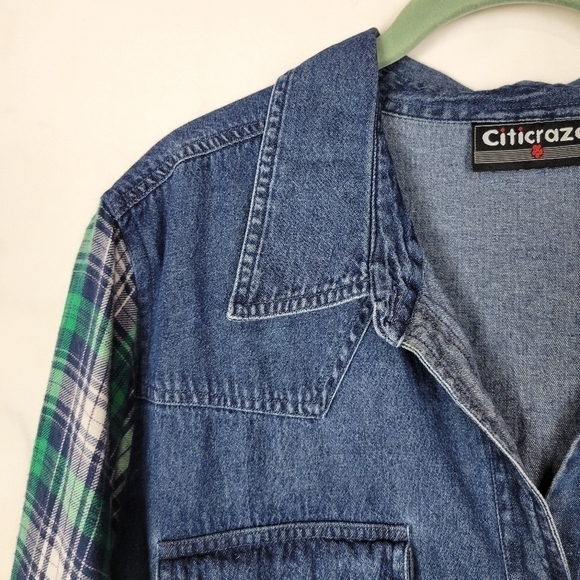 Vintage Citicraze Western Cut Mixed Media Plaid Flannel Denim Button Up Shirt - Picture 3 of 9